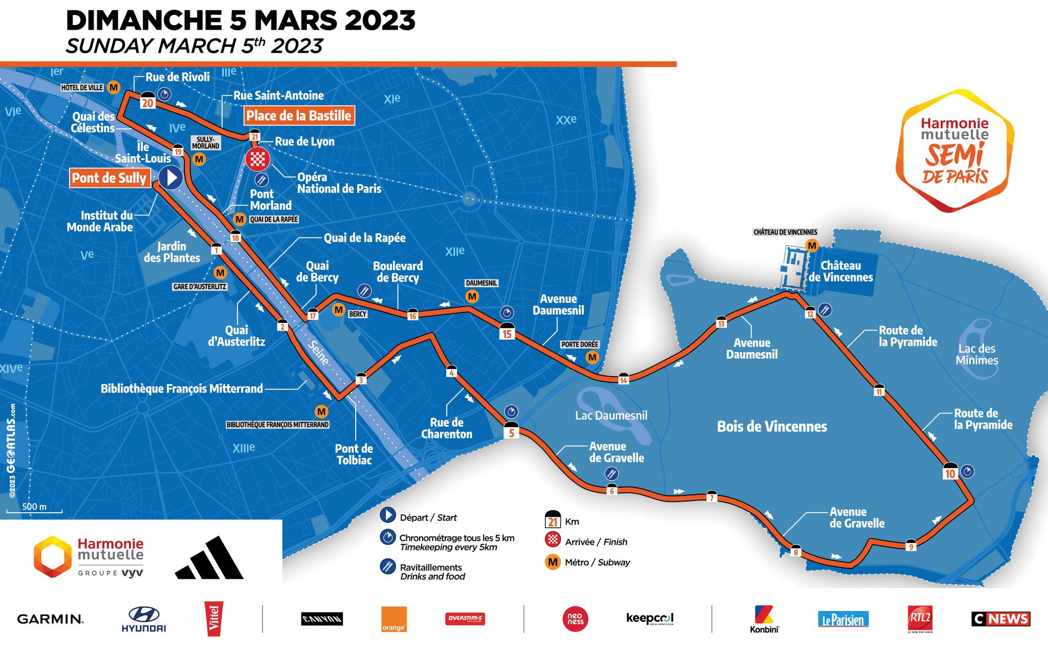 parcours semi marathon de paris 2023